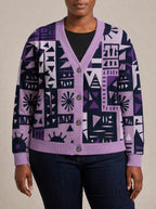"Lavenda" Cardigan — close view of the V-neck, buttons and ribbed trims