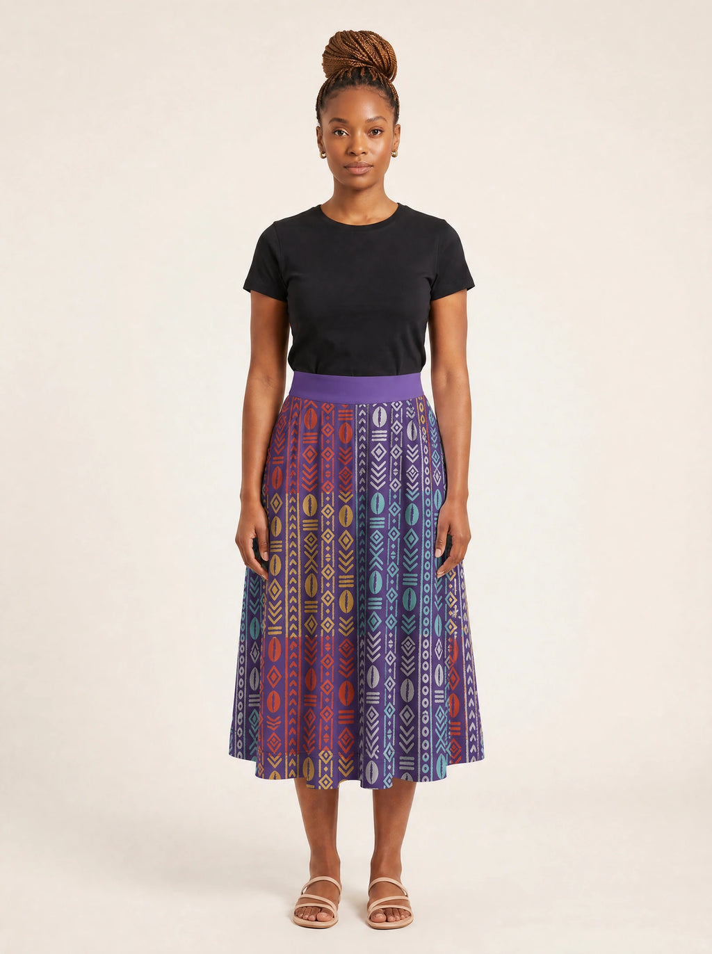"Oshun Zamani" Twirl Skirt — front view on model