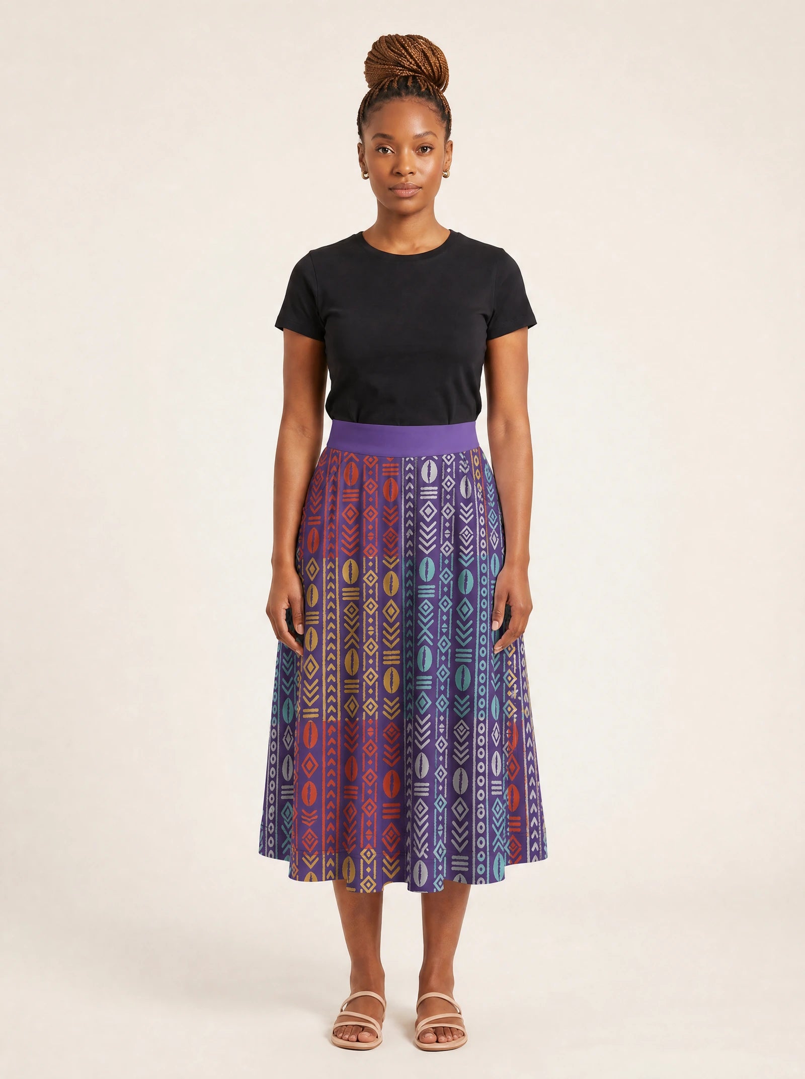 "Oshun Zamani" Twirl Skirt — front view on model