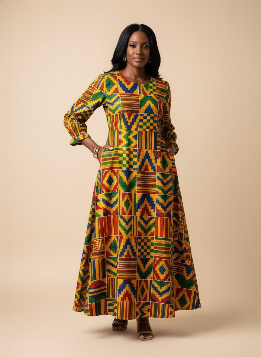 "Kumasi" Long Sleeve Maxi Dress