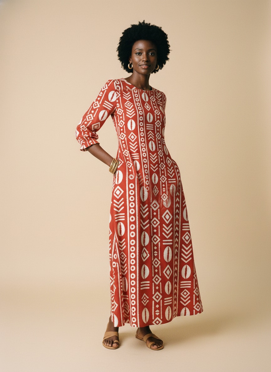 "Oshun Kijani" Long Sleeve Maxi Dress