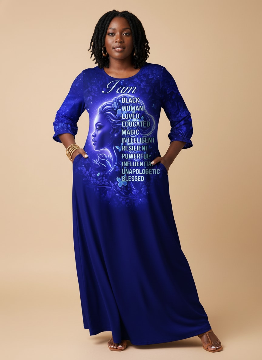 Black Woman Loved Long Sleeve Maxi Dress