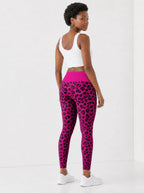 "Unstoppable" Pink Leopard Leggings — back view on model
