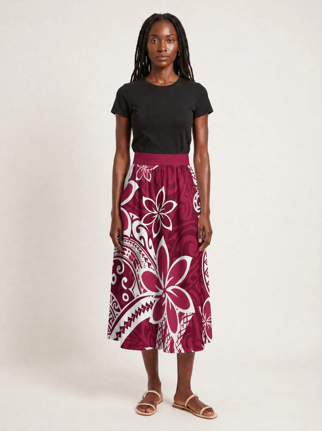 "Lehua" Twirl Skirt — full length on model