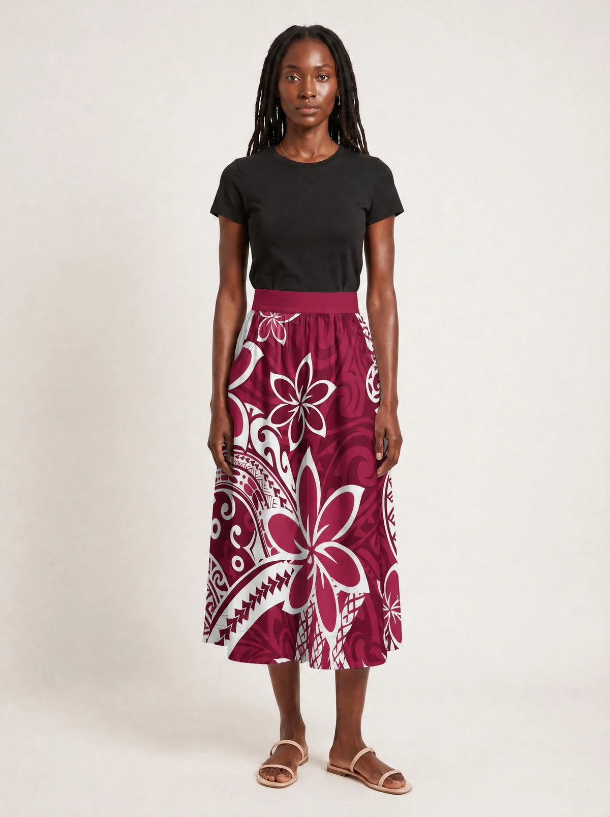 "Lehua" Twirl Skirt — full length on model
