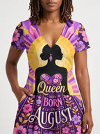 "August Queen Purple Bloom" Short Sleeve Maxi Dress