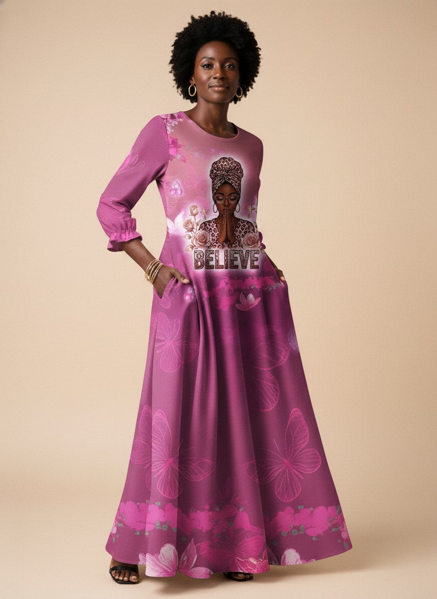 "Imani" Wild Rose Long Sleeve Maxi Dress