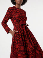 "Shaka" Viscose Midi Dress — close-up of the tie sash and the in-seam side pocket