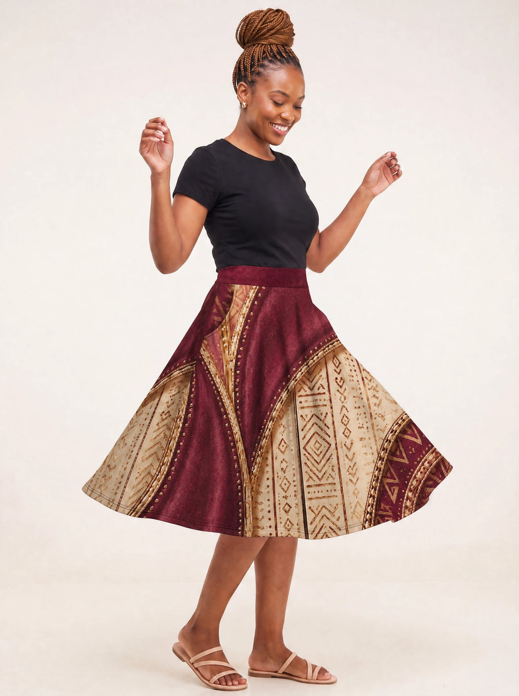 "Tapa" Twirl Skirt — full length on model