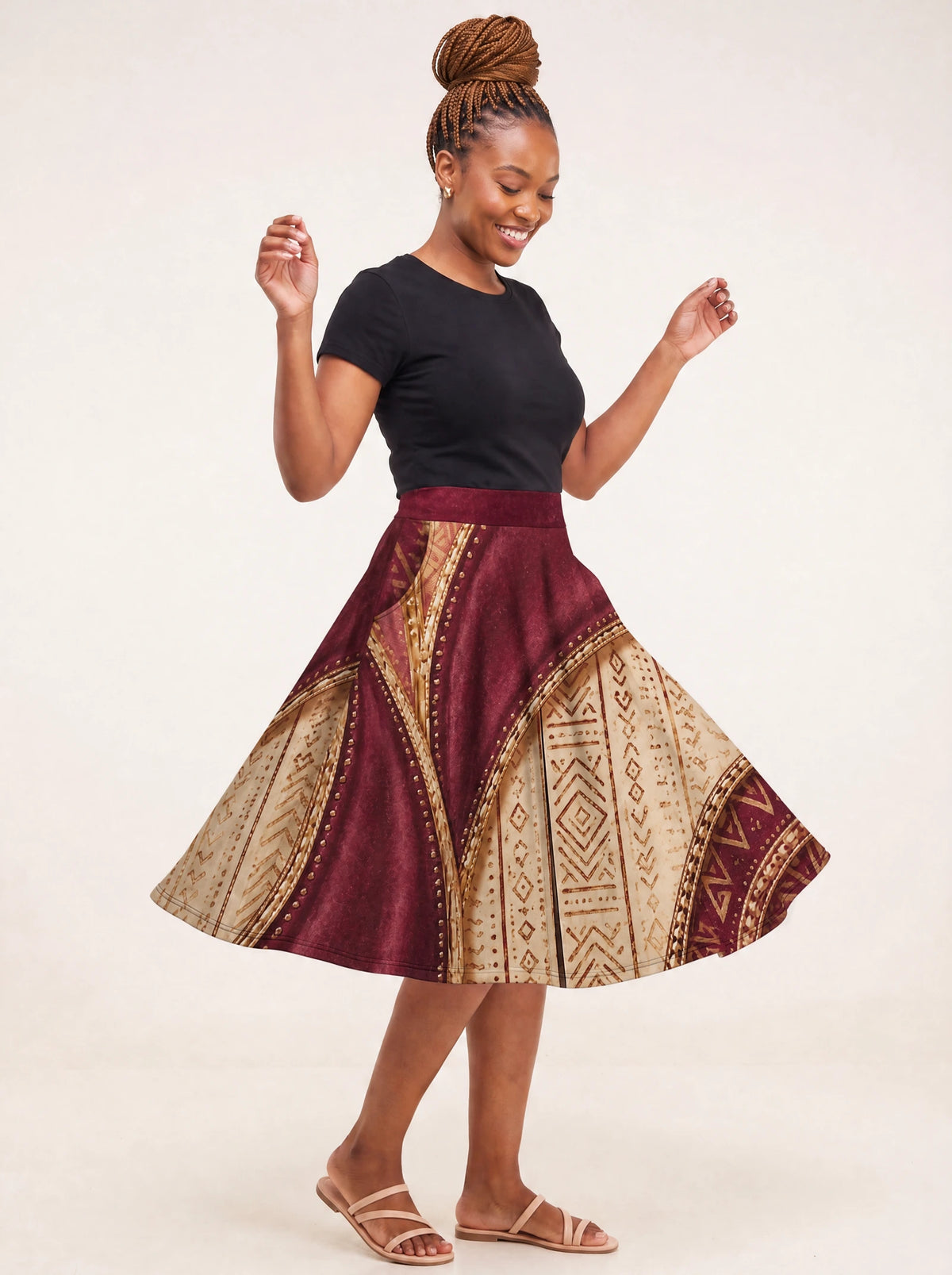 "Tapa" Twirl Skirt — full length on model