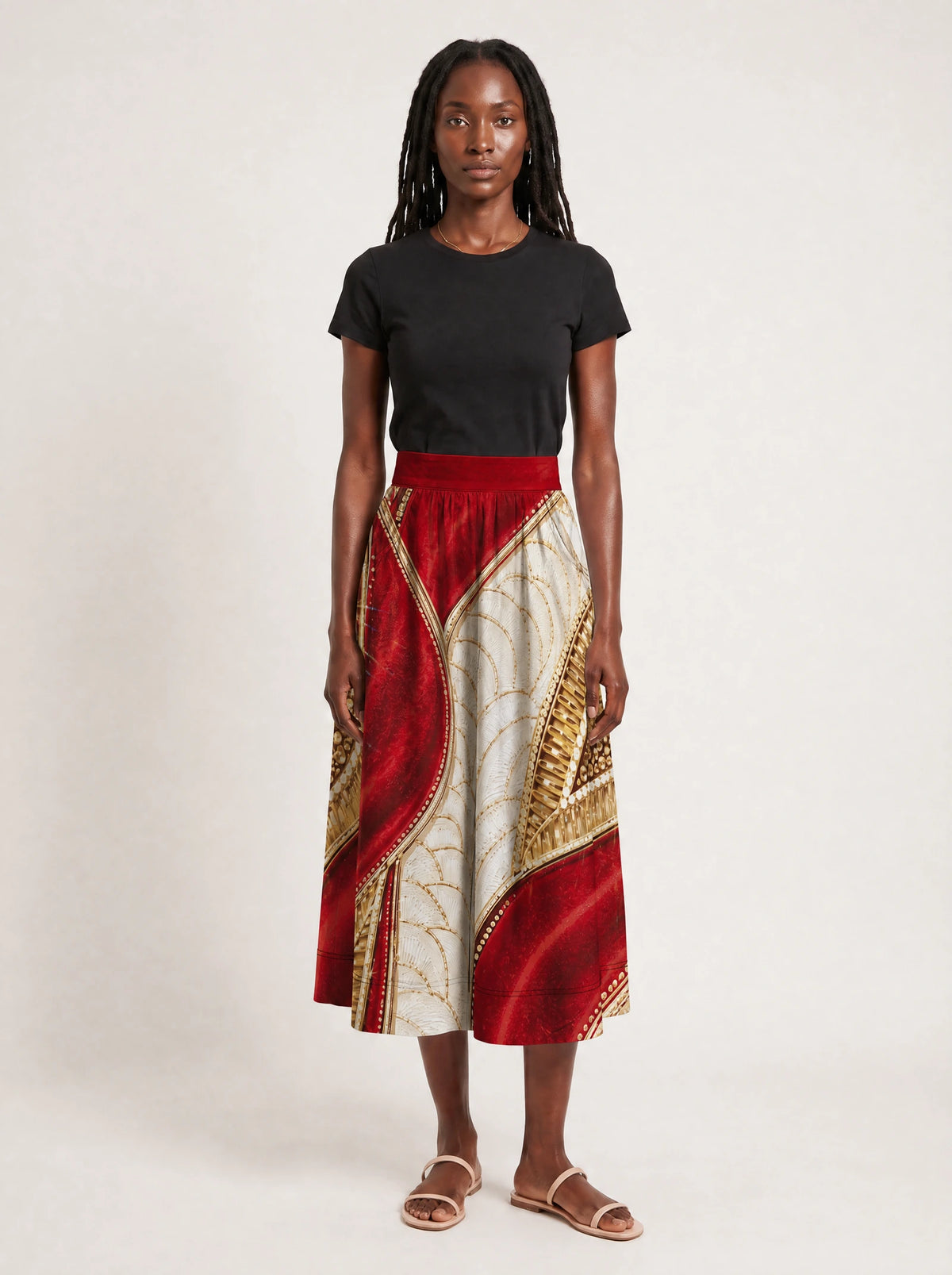 "Utukufu" Twirl Skirt — full length on model