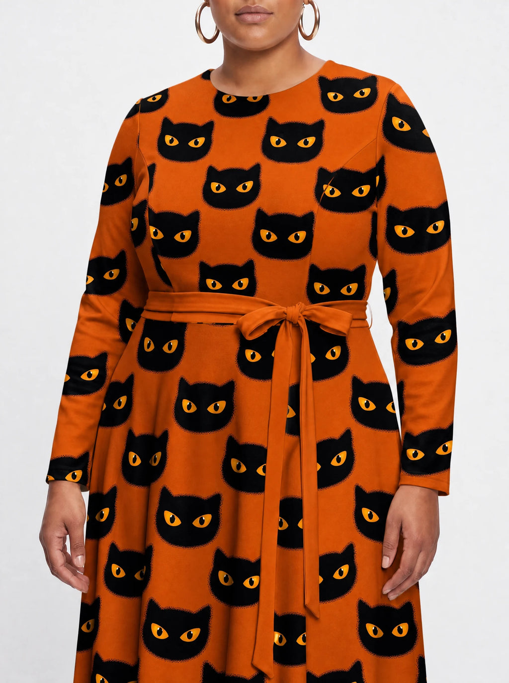 "Paka" Halloween Long Sleeve Midaxi Dress — standing, angled view on model