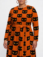 "Paka" Halloween Long Sleeve Midaxi Dress — standing, angled view on model