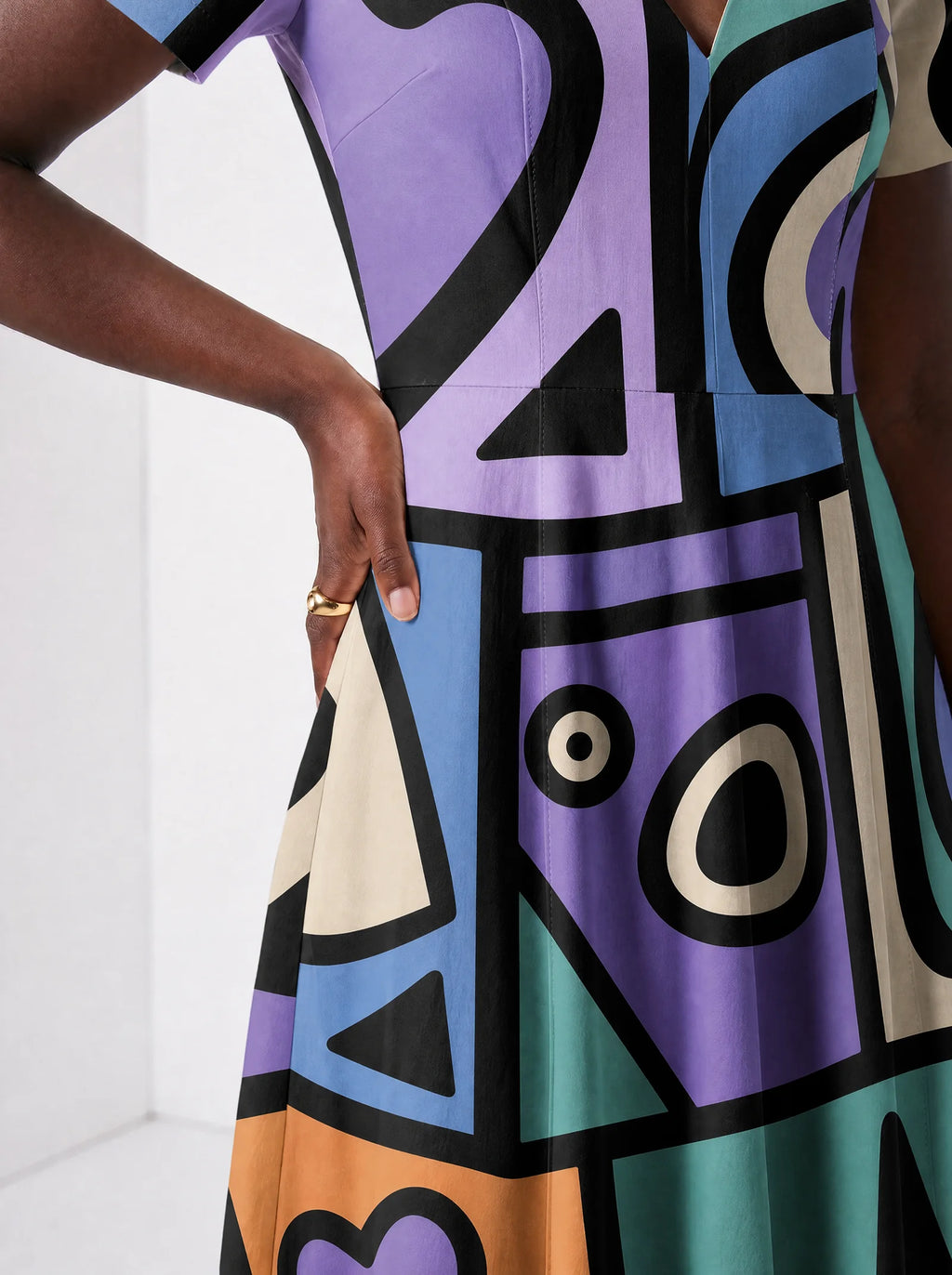"Sanaa" Short Sleeve Maxi Dress — standing, angled view on model