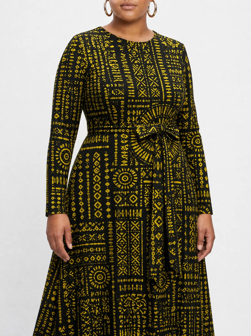 "Lamu" Viscose Midi Dress — close-up of the tie sash and the in-seam side pocket