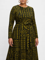 "Lamu" Viscose Midi Dress — close-up of the tie sash and the in-seam side pocket