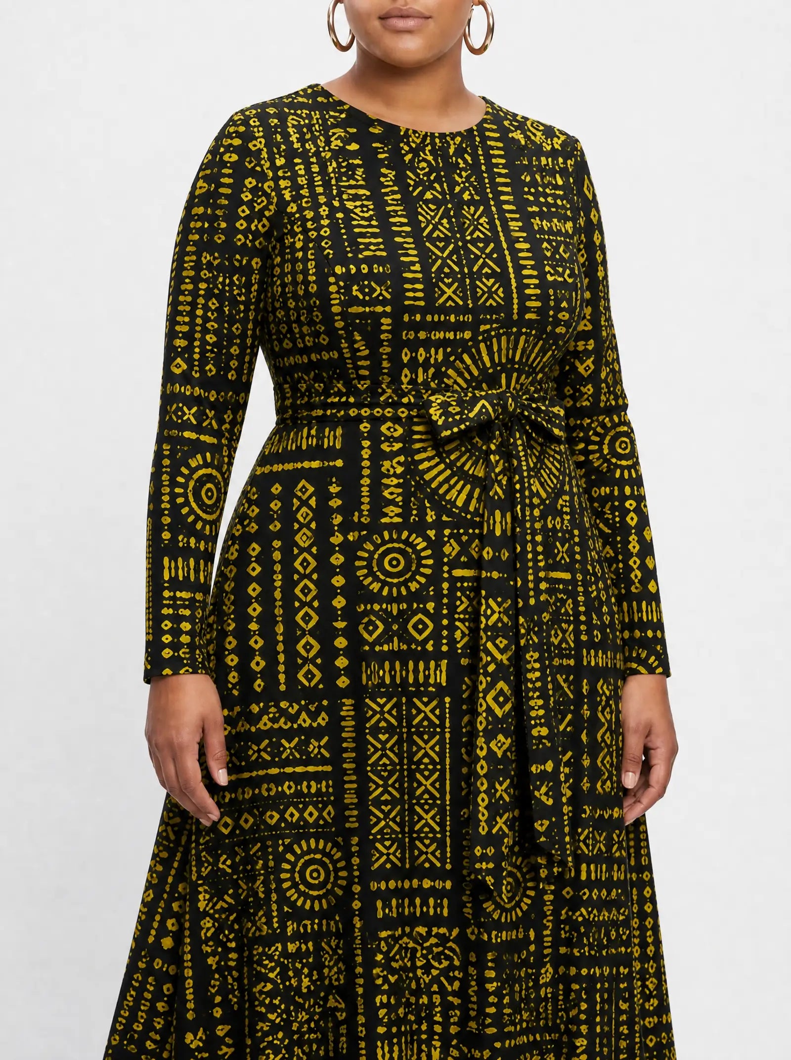 "Lamu" Viscose Midi Dress — close-up of the tie sash and the in-seam side pocket