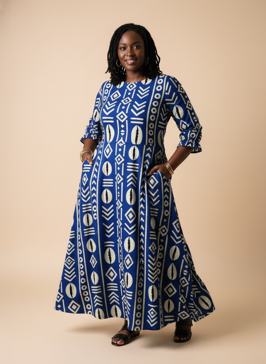 "Oshun" Royal Blue Long Sleeve Maxi Dress