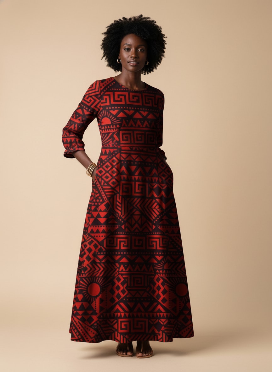 "Shaka" Burgundy Long Sleeve Maxi Dress