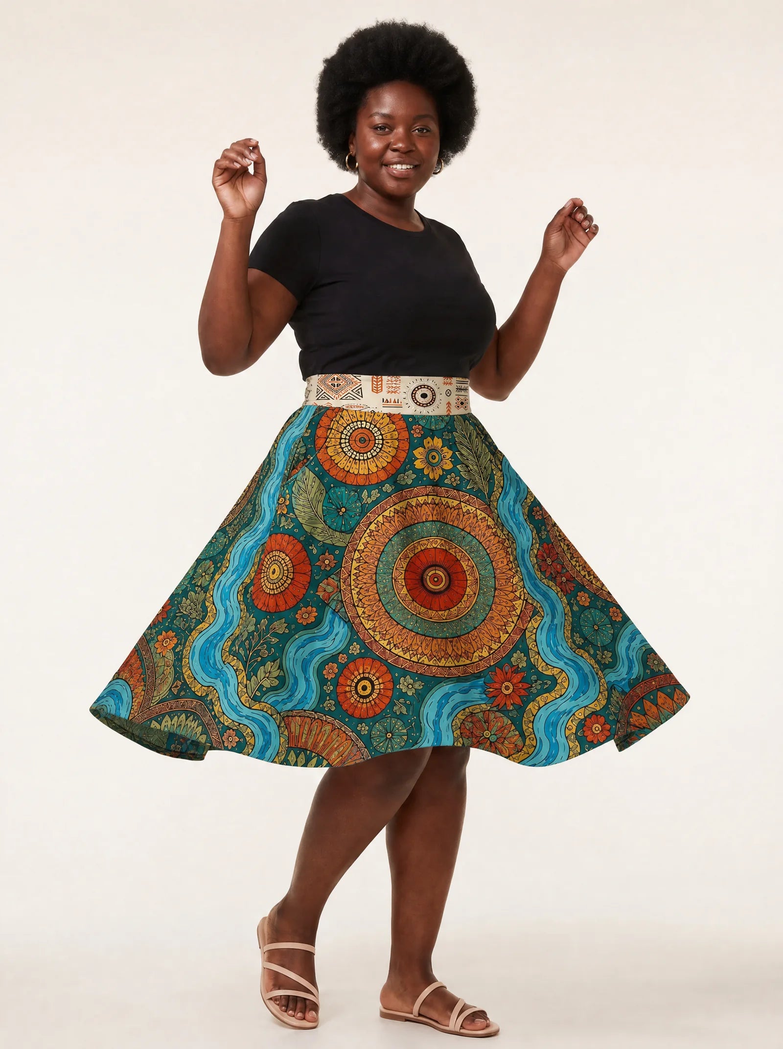 "Mto" Twirl Skirt — twirling, skirt flared out