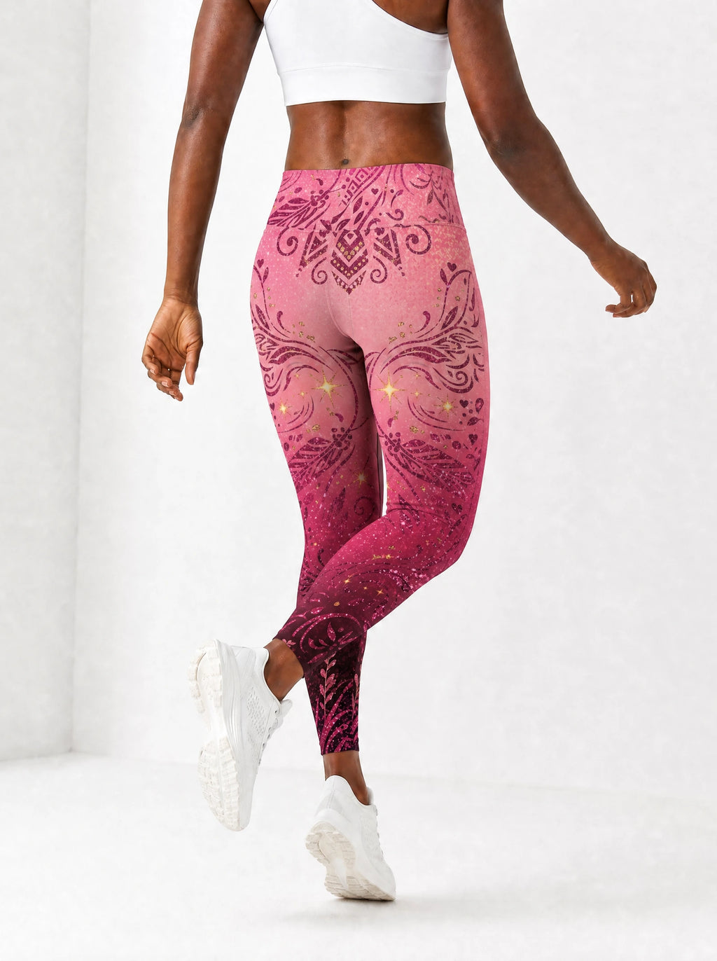 "August Queen Pink" Leggings — back view on model