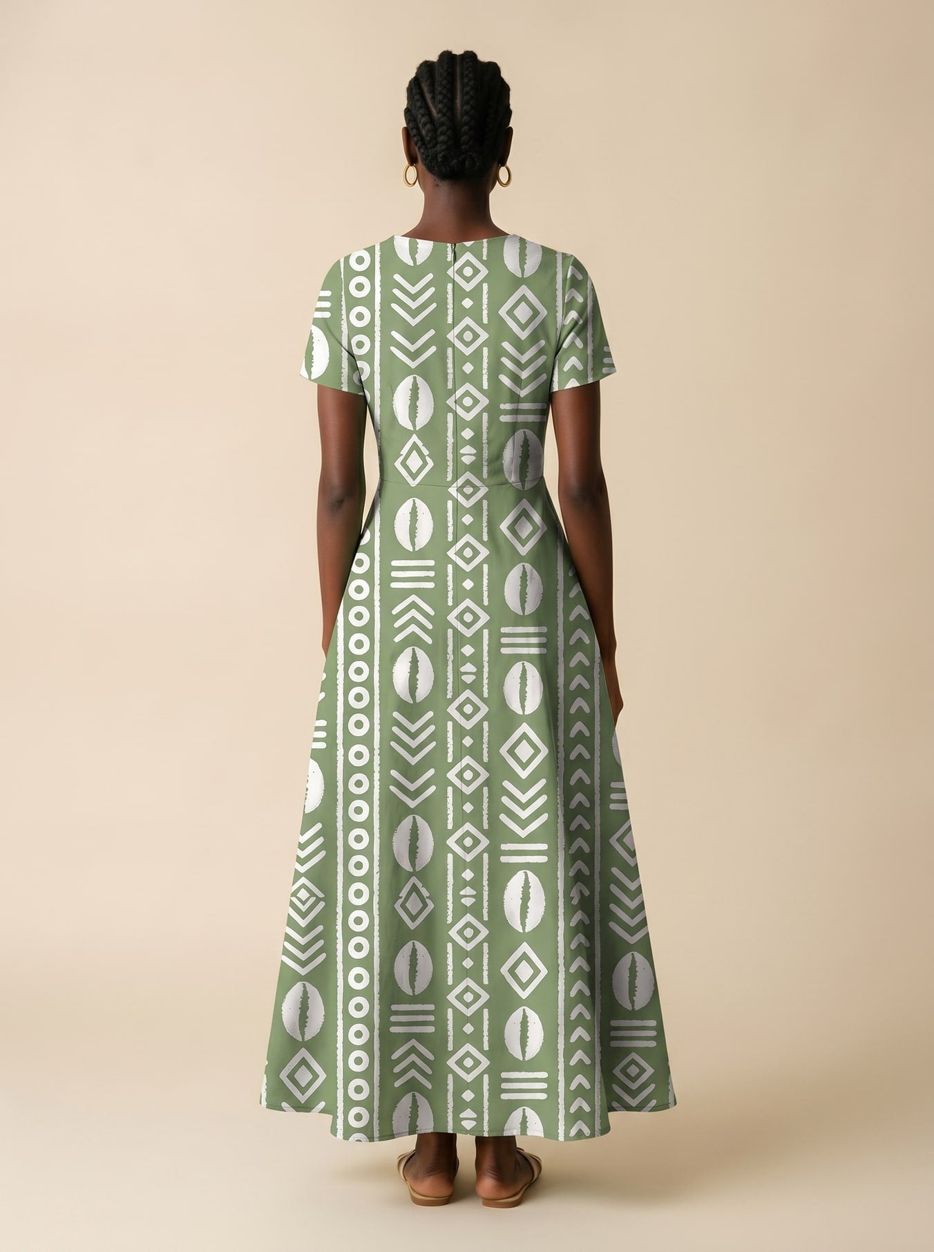 "Oshun Verde" Short Sleeve Maxi Dress