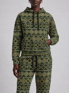 "Kilele" Forest Brass Hoodie & Jogger Set — close view of the pocket, hem band and jogger waistband