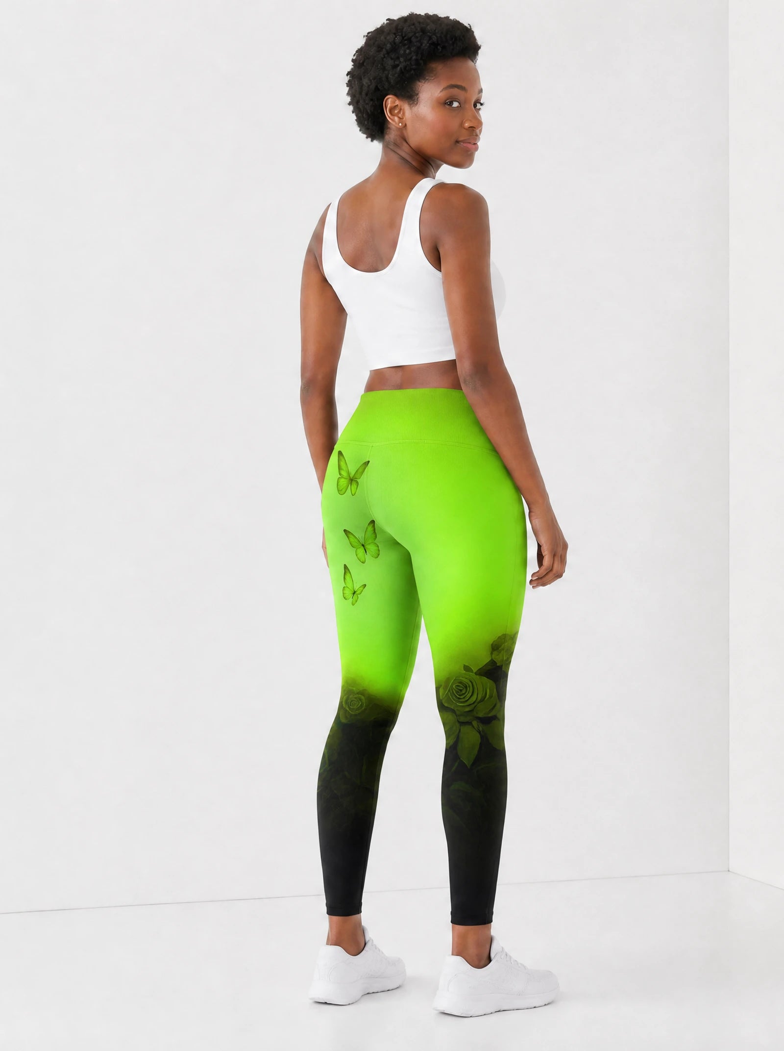 "Selah" Green Leggings — back view on model