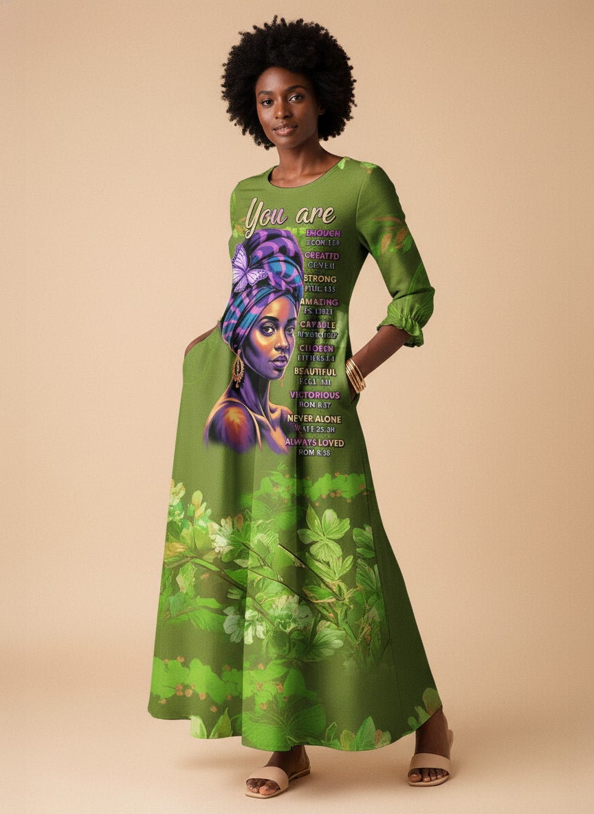 Green Orchid Long Sleeve Maxi Dress