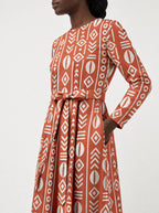 "Oshun Kijani" Viscose Midi Dress — close-up of the tie sash and the in-seam side pocket