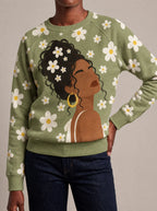 "Nyasi" Sweatshirt — close view of the crew neck, raglan seams and ribbed trims