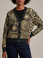 "Sahara" Cardigan — close view of the V-neck, buttons and ribbed trims