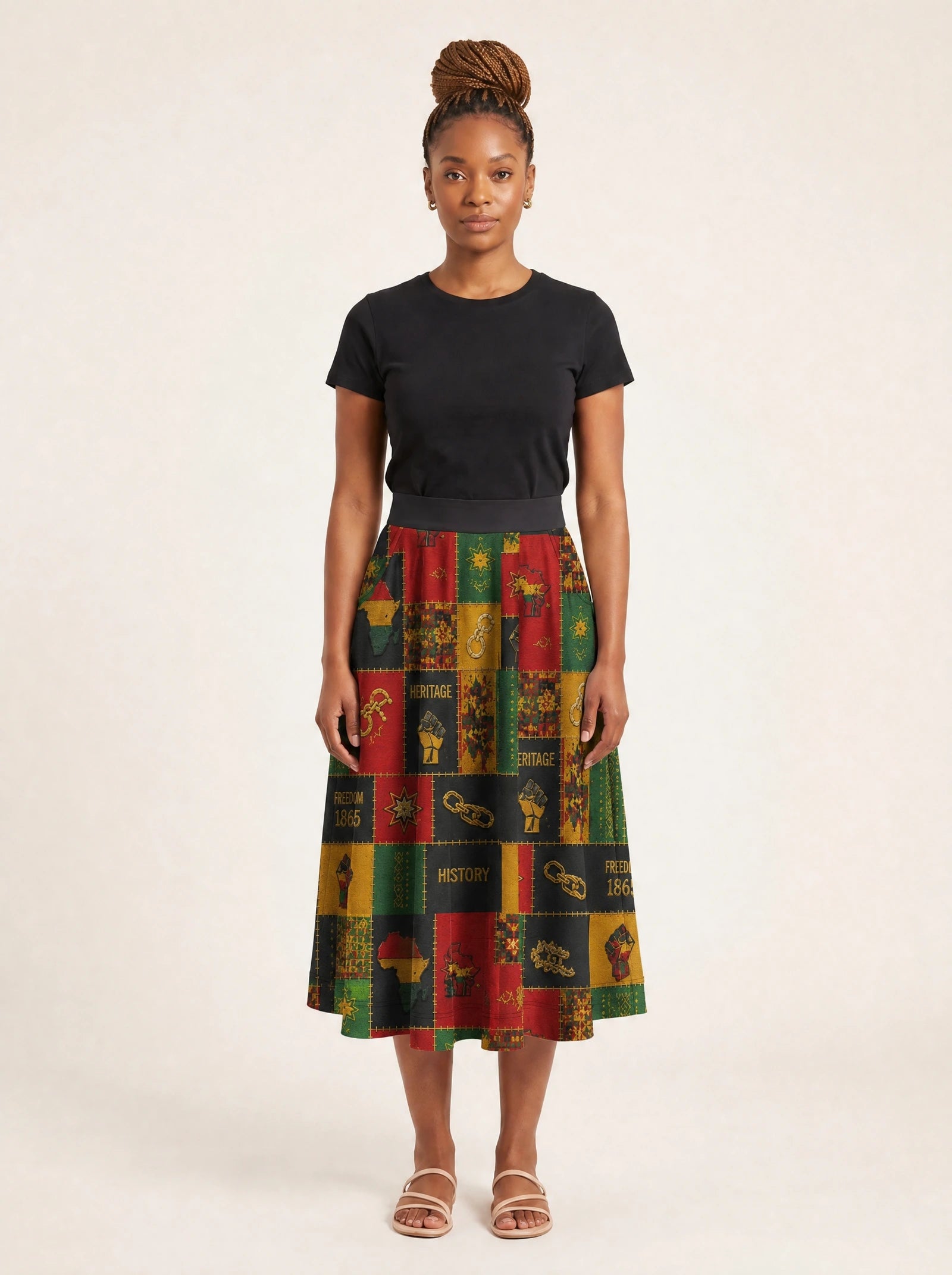 "Kumbuka" Twirl Skirt — front view on model