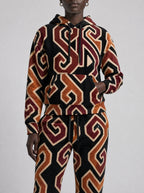 "Fundo" Black Wine Hoodie & Jogger Set — close view of the pocket, hem band and jogger waistband