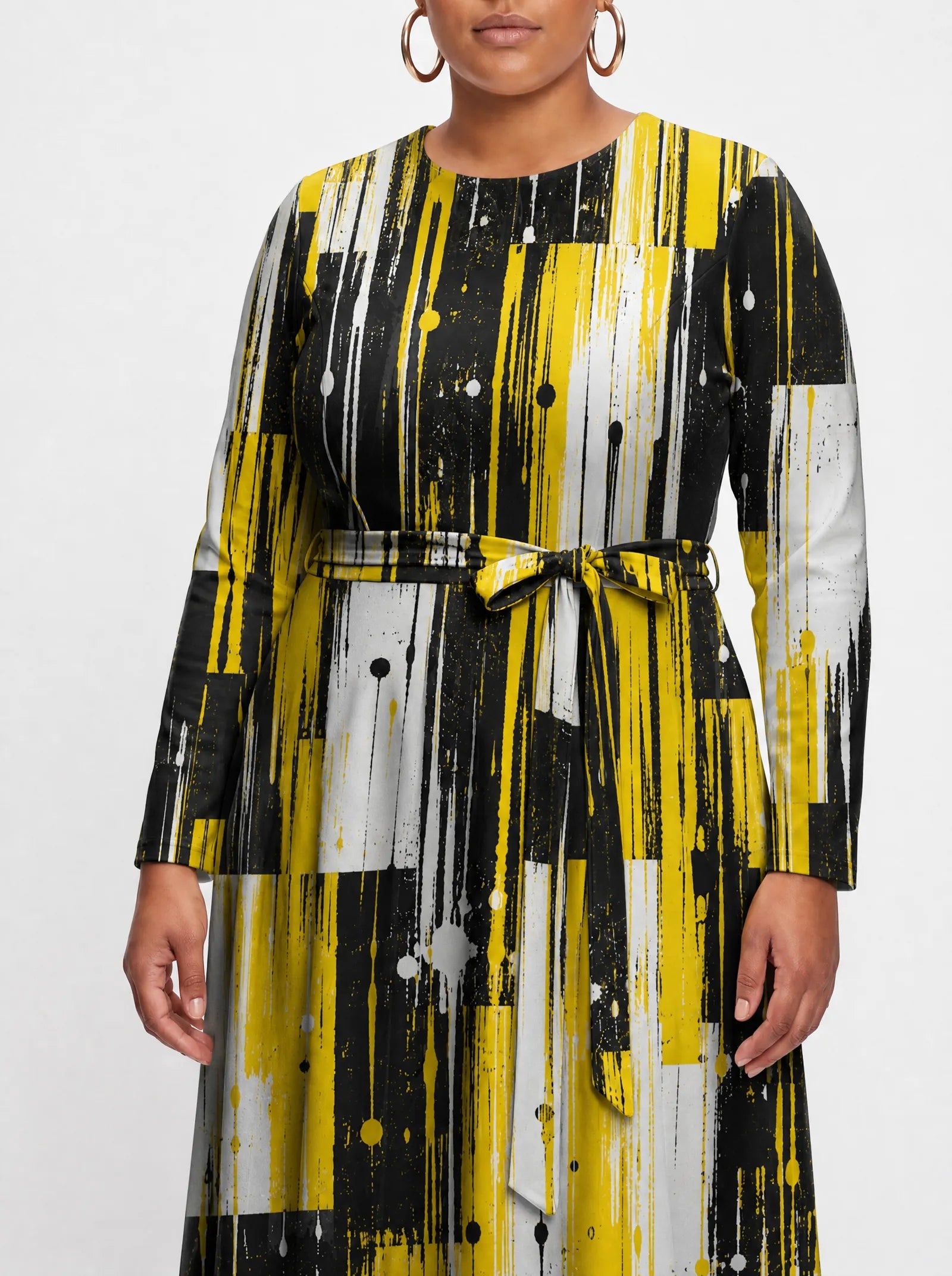 "Mvua" Viscose Midi Dress — close-up of the tie sash and the in-seam side pocket