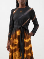 "Mwako" Halloween Long Sleeve Midaxi Dress — standing, angled view on model