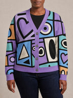 "Sanaa" Cardigan — close view of the V-neck, buttons and ribbed trims