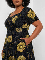 "Mulika" Sweetheart Midi Dress — close-up of the bodice and the in-seam side pocket