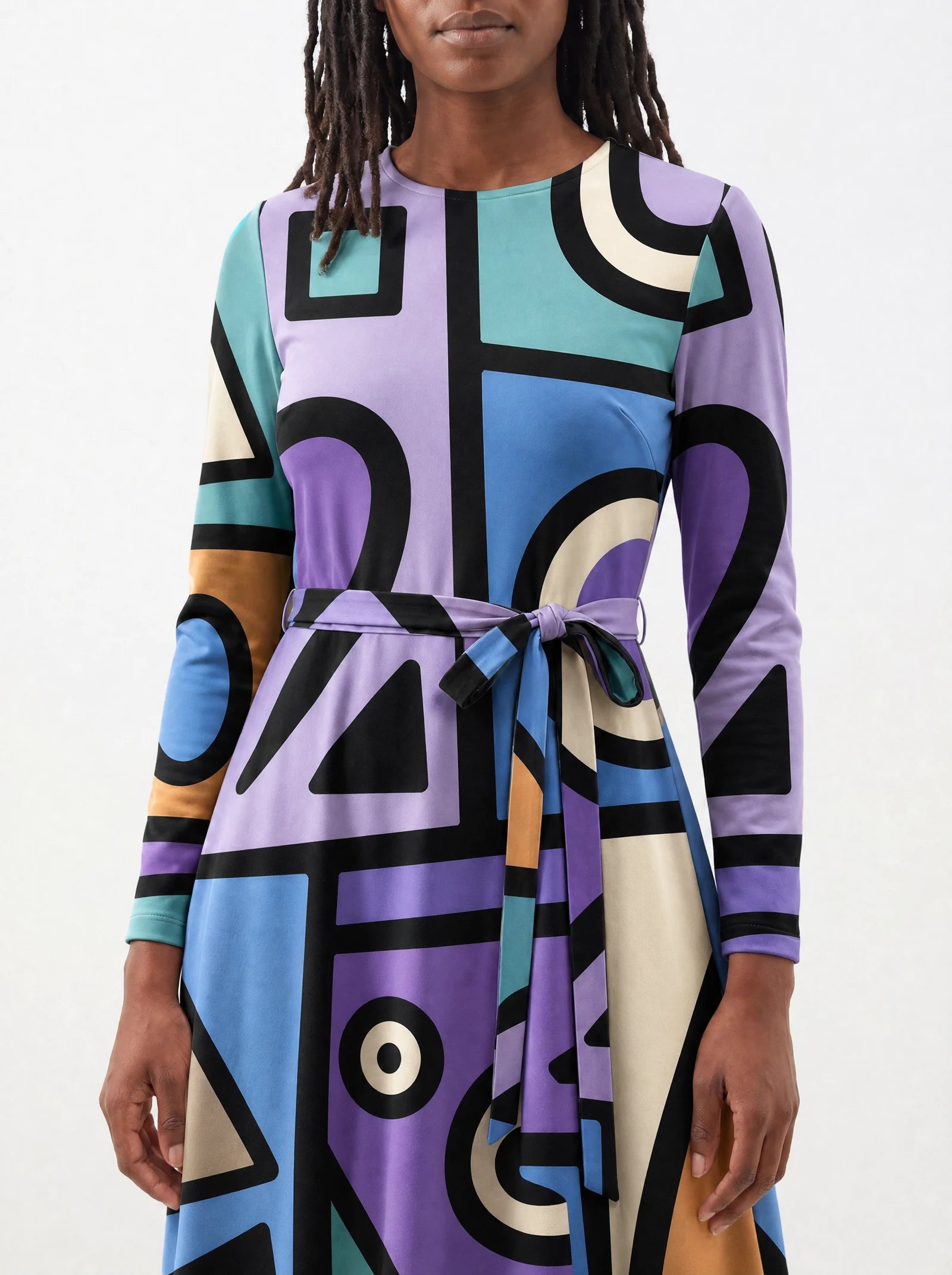 "Sanaa" Viscose Midi Dress — close-up of the tie sash and the in-seam side pocket