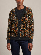 "Udongo" Cardigan — close view of the V-neck, buttons and ribbed trims