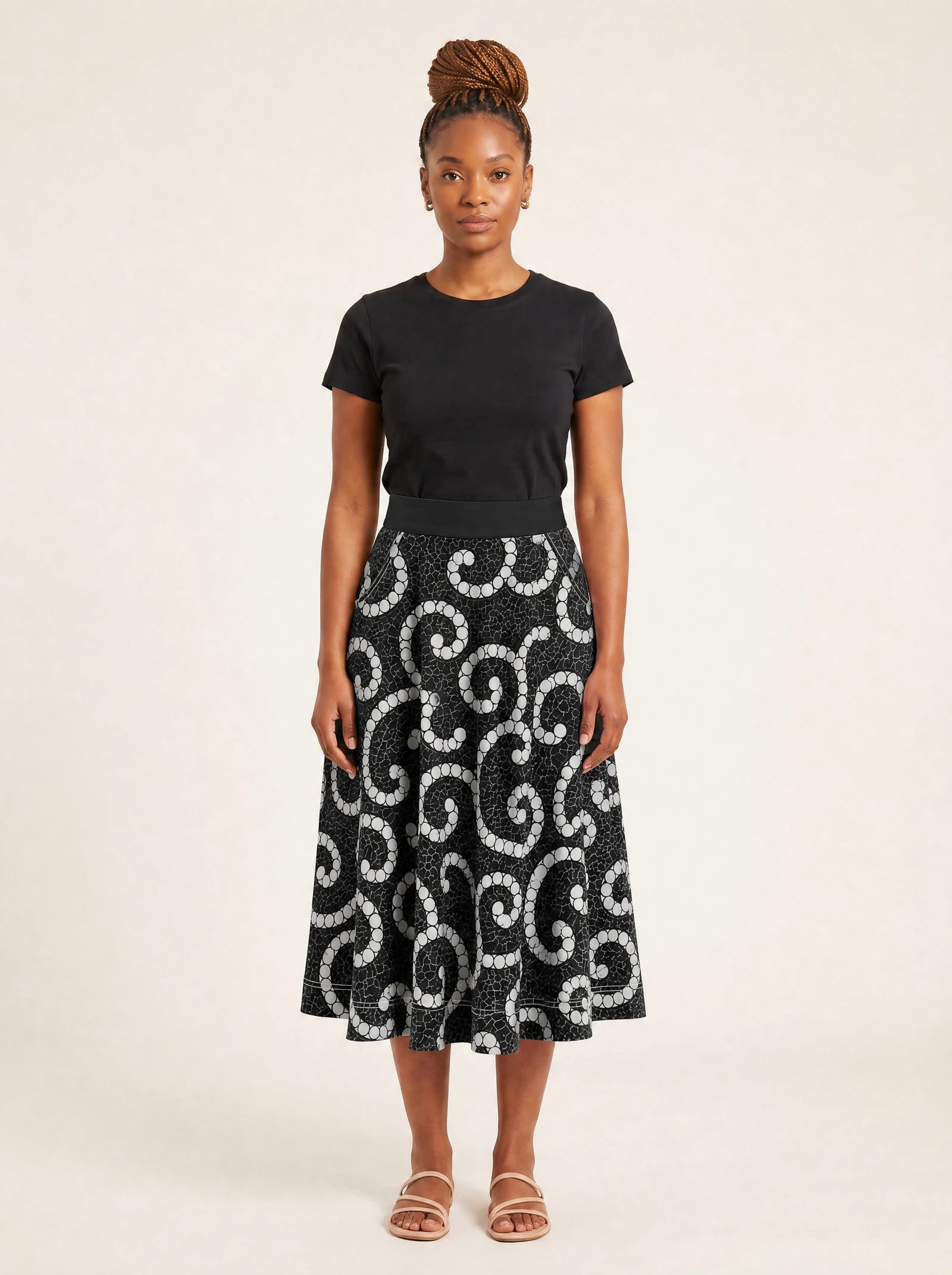 "Duara" Twirl Skirt — front view on model