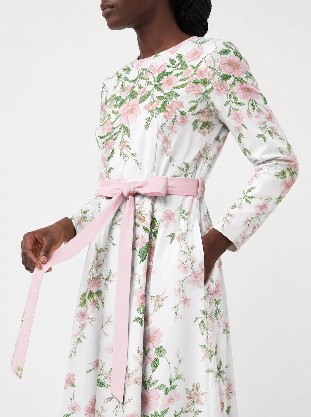"Chanua" Long Sleeve Midaxi Dress — standing, angled view on model