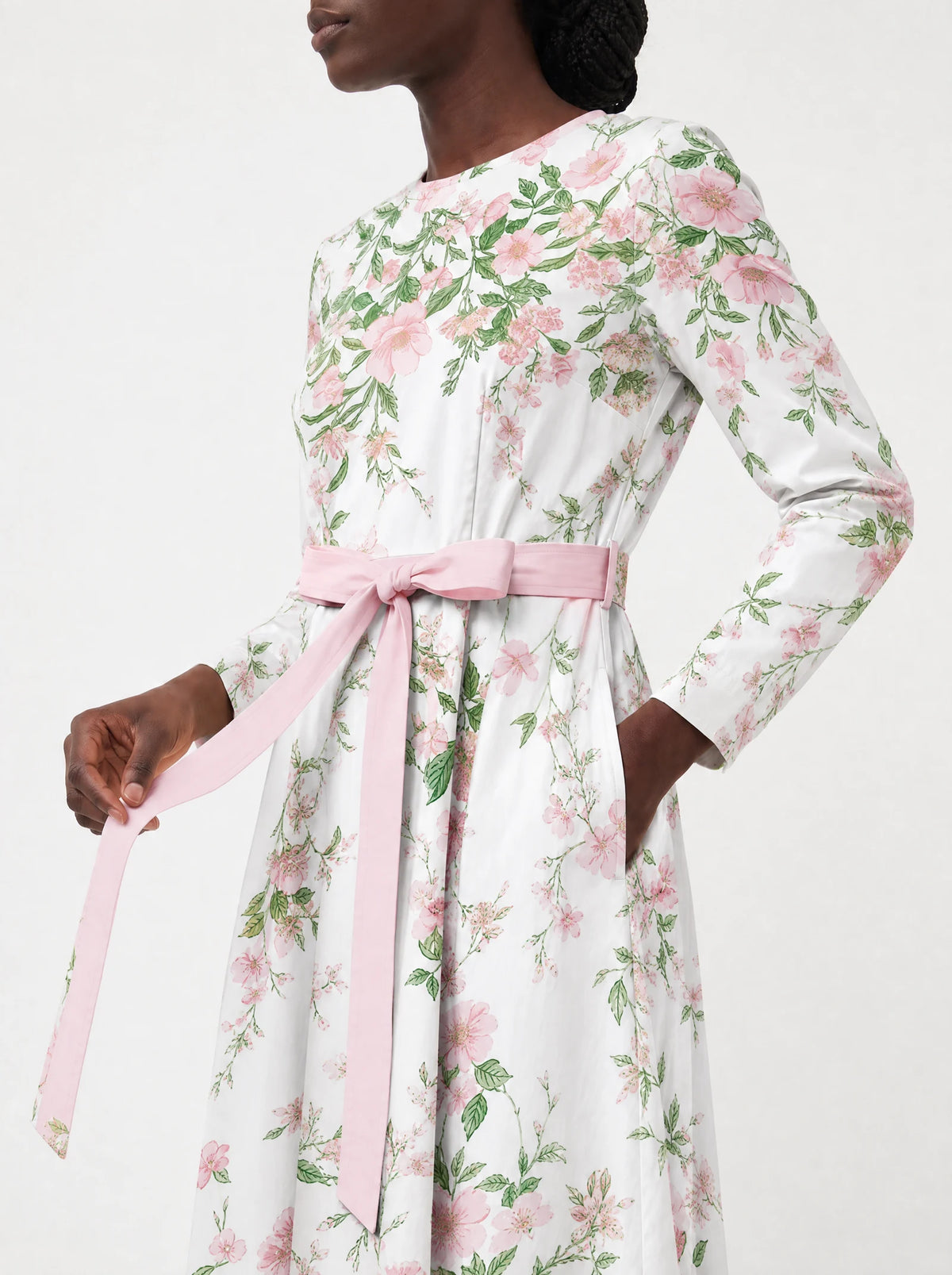 "Chanua" Long Sleeve Midaxi Dress — standing, angled view on model