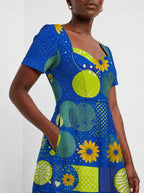 "Mchezo" Sweetheart Midi Dress — close-up of the bodice and the in-seam side pocket