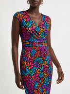 "Rangi" Cap Sleeve Midi Dress — close-up of the ruched waistband