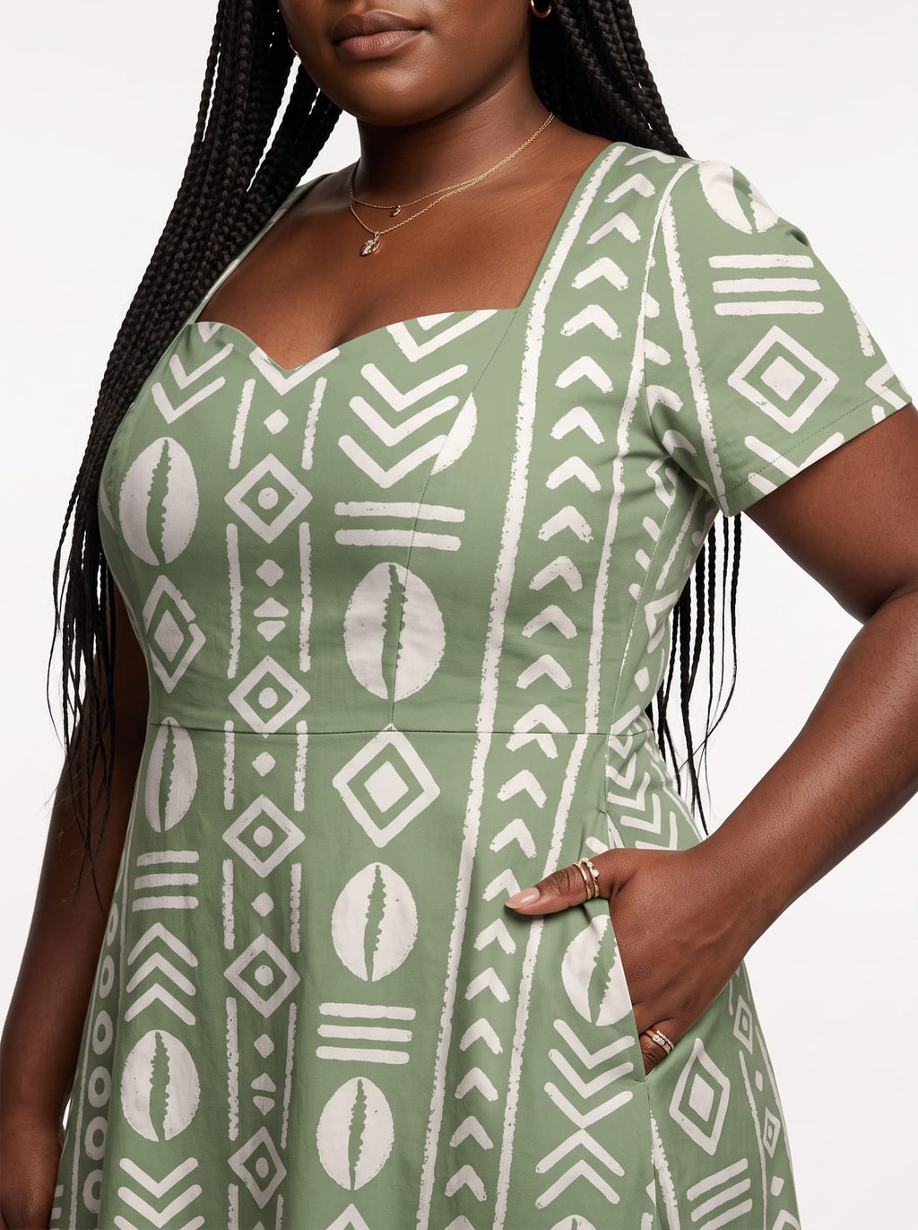 "Oshun Verde" Sweetheart Midi Dress
