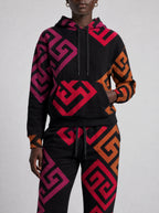 "Kiungo" Black Berry Hoodie & Jogger Set — close view of the pocket, hem band and jogger waistband