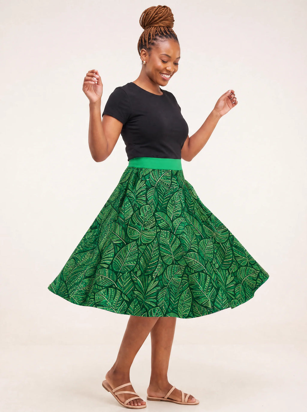 "Asili Emerald" Twirl Skirt — twirling, skirt flared out