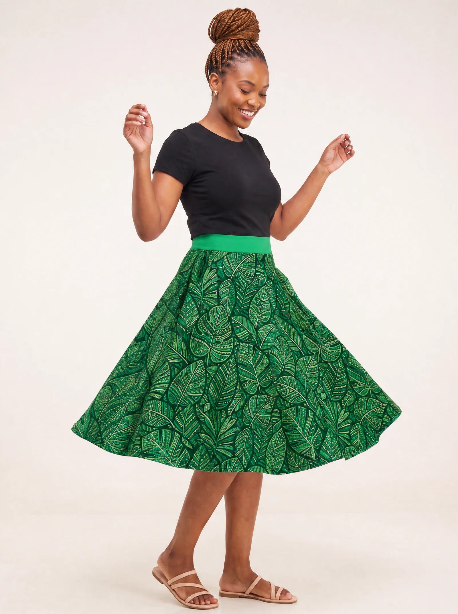 "Asili Emerald" Twirl Skirt — twirling, skirt flared out