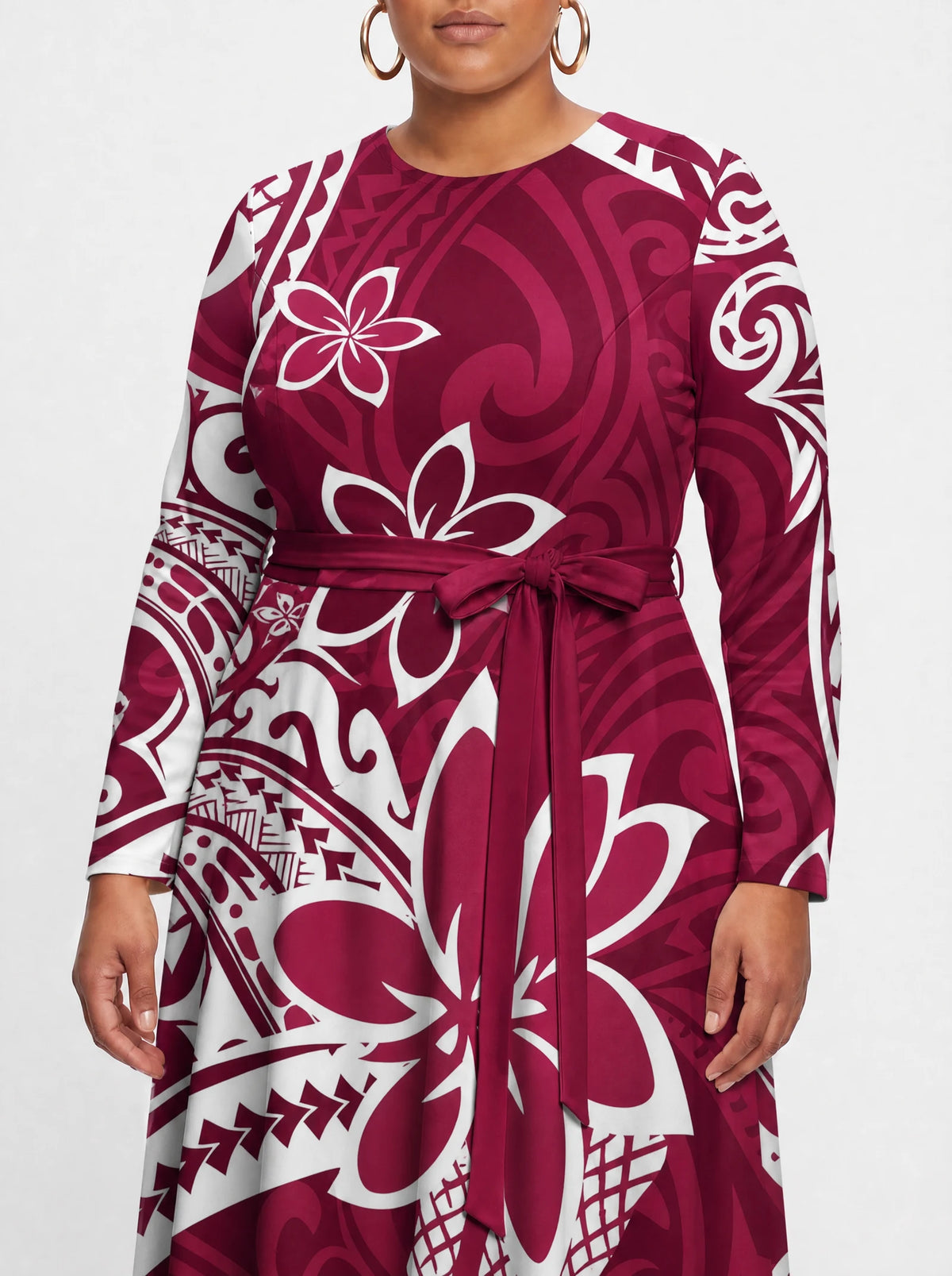 "Lehua" Long Sleeve Midaxi Dress — standing, angled view on model